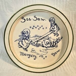 ANTIQUE RARE ROYAL DOULTON FLOW BLUE BABY BOWL DISH OF CHILDREN ON SEE S…